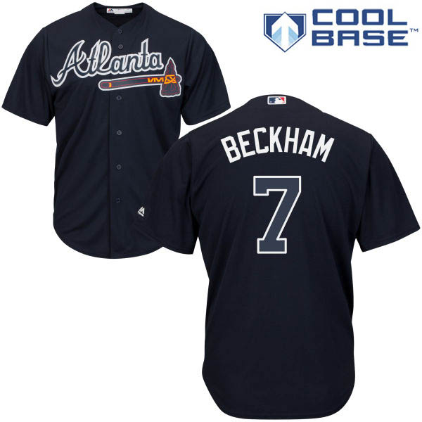 Navy Blue Gordon Beckham Men #7 Majestic MLB Atlanta Braves Cool Base Alternate Jersey