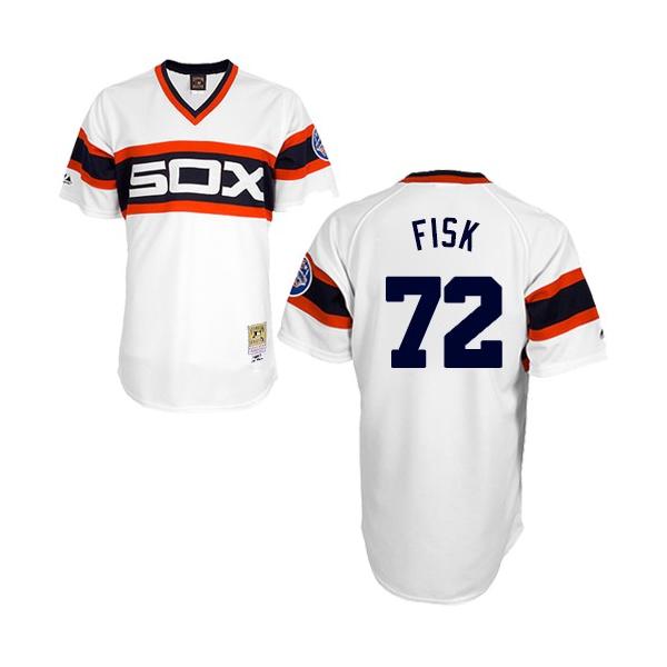 White 1985 Throwback Carlton Fisk Men #72 Mitchell And Ness MLB Chicago White Sox Jersey