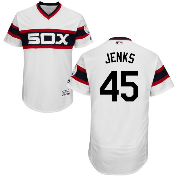 White Bobby Jenks Men #45 Majestic MLB Chicago White Sox Flexbase Collection Jersey