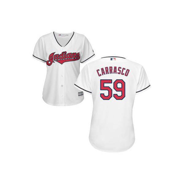 White Carlos Carrasco Women #59 Majestic MLB Cleveland Indians 2016 New Cool Base Jersey