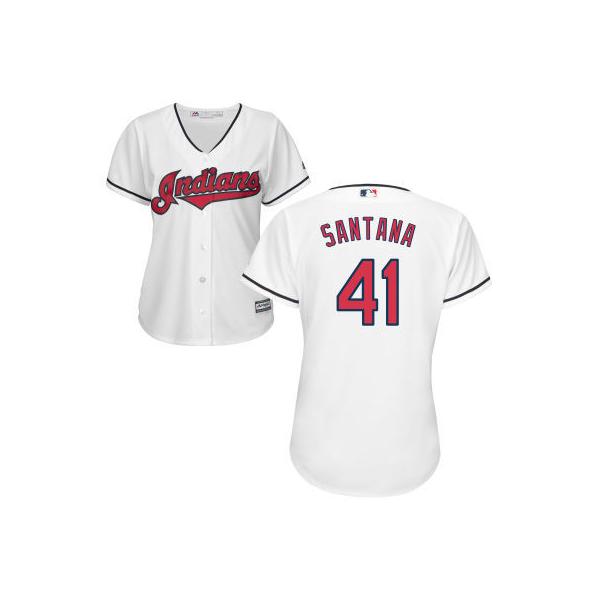 White Carlos Santana Women #41 Majestic MLB Cleveland Indians 2016 New Cool Base Jersey