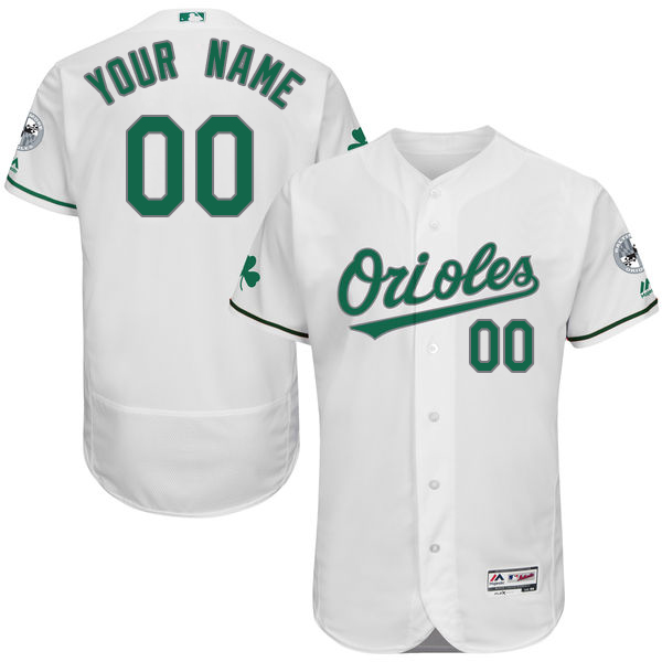 White Celtic Customized Men Majestic MLB Baltimore Orioles Flexbase Collection Jersey