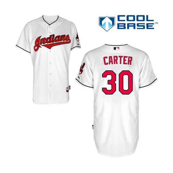 White Joe Carter Men #30 Majestic MLB Cleveland Indians Cool Base Home Jersey