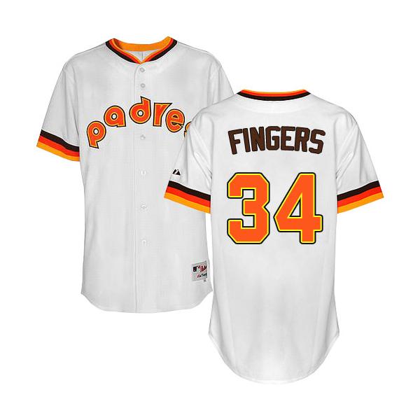 White Rollie Fingers Men #34 Majestic MLB San Diego Padres 1984 Turn Back The Clock Jersey