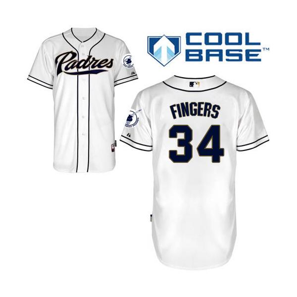 White Rollie Fingers Men #34 Majestic MLB San Diego Padres Cool Base Home Jersey